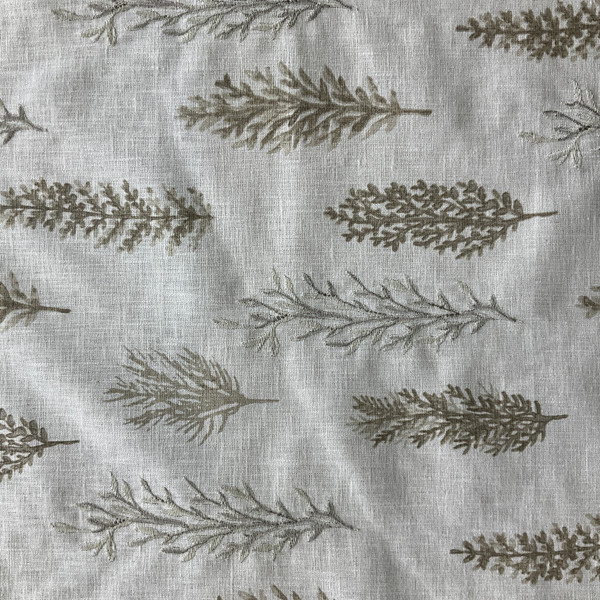 Woodlands in Stone | Embroidered Drapery Fabric | Foliage in Taupe White | Medium Weight | 54" Wide | By The Yard