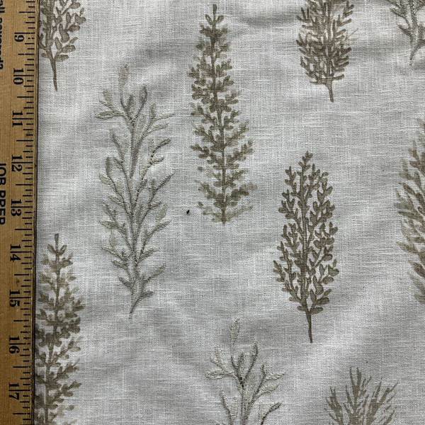 Woodlands in Stone | Embroidered Drapery Fabric | Foliage in Taupe White | Medium Weight | 54" Wide | By The Yard