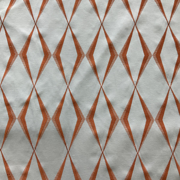 Dion in Clementine | Embroidered Drapery Fabric | Orange Diamond Design | Medium Weight | 54" Wide | By The Yard
