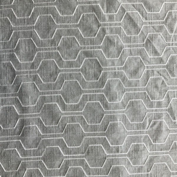 Zayla in Pewter | Embroidered Drapery Fabric | Grey Geometric Design | Medium Weight | 54" Wide | By The Yard