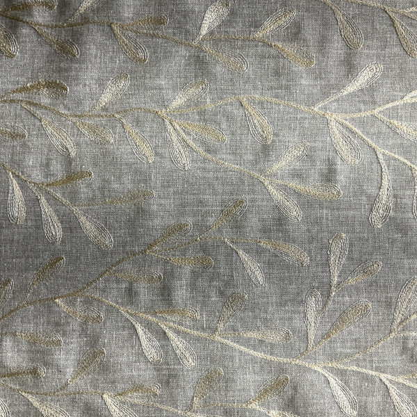 Tangle in Pewter | Embroidered Drapery Fabric | Grey Leafy Vines | Medium Weight | 54" Wide | By The Yard