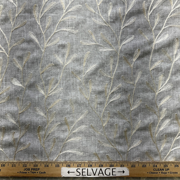 Tangle in Pewter | Embroidered Drapery Fabric | Grey Leafy Vines | Medium Weight | 54" Wide | By The Yard
