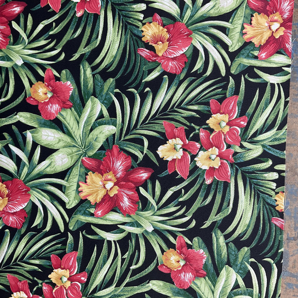 Turcotte in Onyx | OUTDOOR Home Decor Fabric | Tropical Floral in Red / Green / Black | Berkshire Home | Medium Weight | 54" Wide | By the Yard (Also Sku PHX0224-1180)