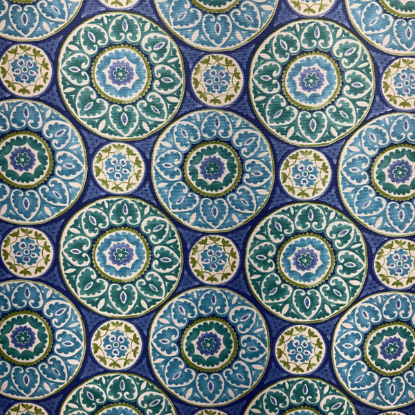 Tabea in Ocean | OUTDOOR Home Decor Fabric | Medallions in Blue / Green | Berkshire Home | Medium Weight | 54" Wide | By the Yard