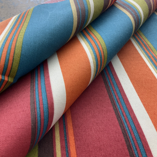 Solarium Westport in Teal | OUTDOOR Home Decor Fabric | Stripes in Teal / Red / Green / Orange |  Richloom | Medium Weight | 54" Wide | By the Yard