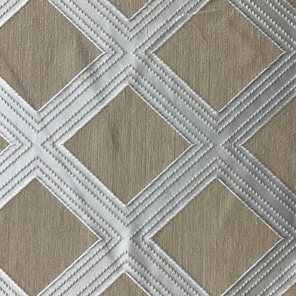Network in Pewter | Upholstery Fabric | Diamond Design in Beige / Off White | Medium Weight | 54" Wide | By the Yard