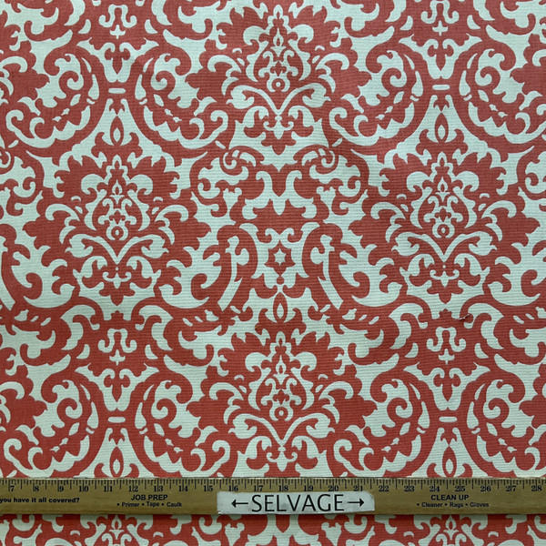 Duncan in Coral | Home Decor Fabric | Coral Red Scrollwork | Waverly | 45" Wide | By the Yard