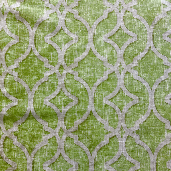 Nuri in Pistachio | Printed Chenille Upholstery Fabric | Lime Green Off White Lattice | Kaufmann | 54" Wide | By the Yard
