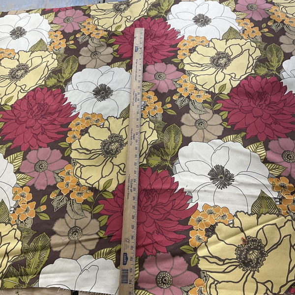 Large Scale Floral | Home Decor Fabric | Yellow Red Green Brown | Medium Weight | 54" Wide | By the Yard