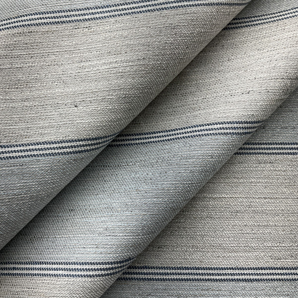 Tyeson in Steel  |  Gray  Blue  Stripe Canvas Upholstery Fabric | Railroad Stripe | Midweight Woven | Marlatex | 54 inch Wide | Sold BTY