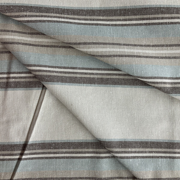 Ethan in Spa | Upholstery Canvas / Slipcover Fabric | Stripes in Beige / Brown / Blue | Medium Weight | 54" Wide | By the Yard