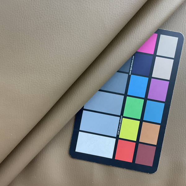 Beige Brown Faux Leather | Vinyl Upholstery Fabric | Light Pebbled Grain | Felt-Backed | Heavyweight | 54" Wide | By the Yard