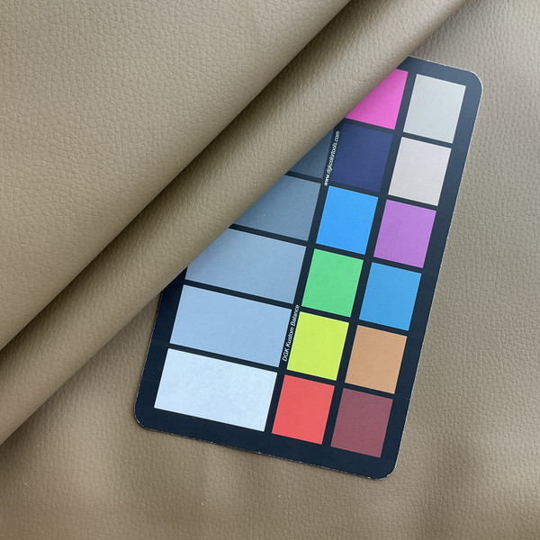 Beige Brown Faux Leather | Vinyl Upholstery Fabric | Light Pebbled Grain | Felt-Backed | Heavyweight | 54" Wide | By the Yard