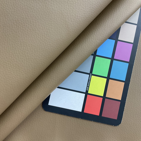 Beige Brown Faux Leather | Vinyl Upholstery Fabric | Light Pebbled Grain | Felt-Backed | Heavyweight | 54" Wide | By the Yard