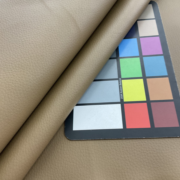 Beige Brown Faux Leather | Vinyl Upholstery Fabric | Light Pebbled Grain | Felt-Backed | Heavyweight | 54" Wide | By the Yard