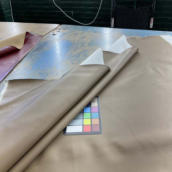 Beige Brown Faux Leather | Vinyl Upholstery Fabric | Light Pebbled Grain | Felt-Backed | Heavyweight | 54" Wide | By the Yard