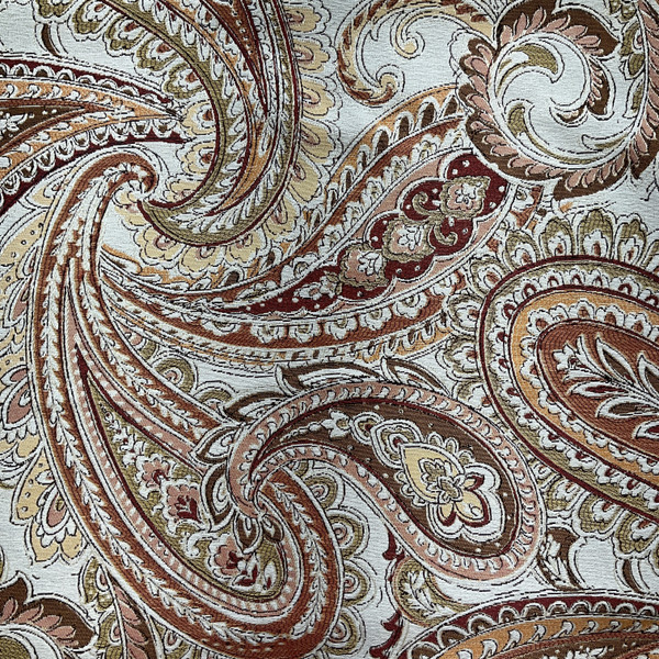 Rosalyn in Salsa | Jacquard Upholstery Fabric | Paisley in Orange / Red / Off White | Medium to Heavy Weight | 54" Wide | By the Yard