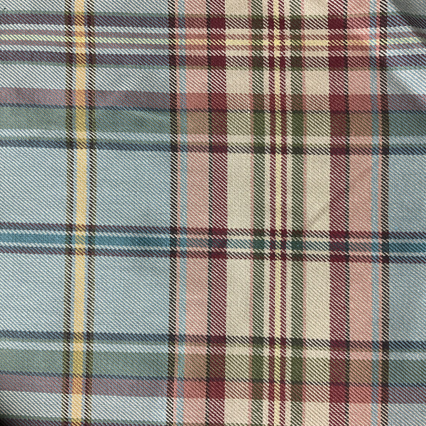 Aspen in Teal   |  Tartan Plaid Fabric  in Aqua, Red and Tan  | Midweight Home Decor Fabric | Cotton Blend Twill | Marlatex | 54" Wide | BTY