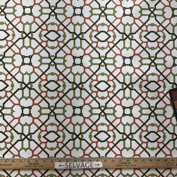Lattice in Lime / Red / Black | Home Decor / Upholstery Fabric | 54" Wide | By the Yard