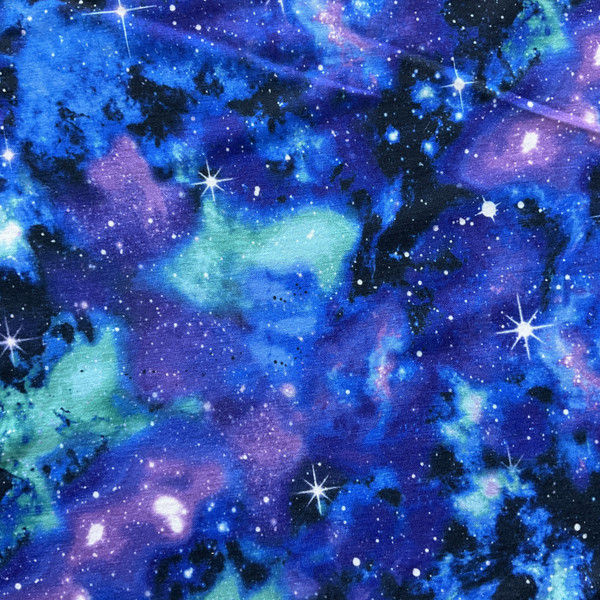 Timeless Treasures Galaxy in Blue | Apparel Fabric | Blue Purple Green Space Print | 54" Wide | Lightweight | By The Yard