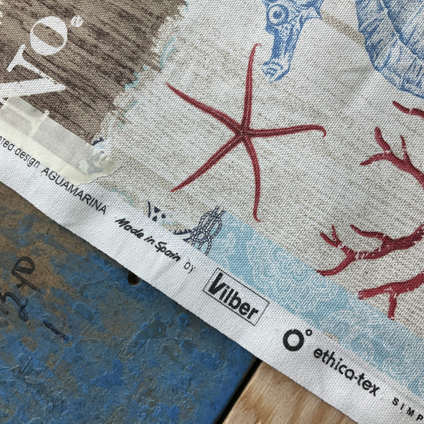 Aguamarina | Home Decor Fabric | Nautical Patchwork | Blue / Red / Beige | Vilber | Medium Weight | 100% Cotton | 54" Wide | By the Yard