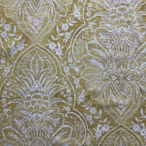 Vendome | Printed Chenille Fabric | Gold and White Damask | Medium to Heavy Weight | Vilber | 54" Wide | Sold BTY