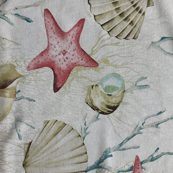 Seashells in Turquoise  | Seashell Underwater in Aqua, Pink Green on Natural Printed Duck Home Decor Fabric | Drapery | Vilber | 100% Cotton | 54" Wide | Sold BTY