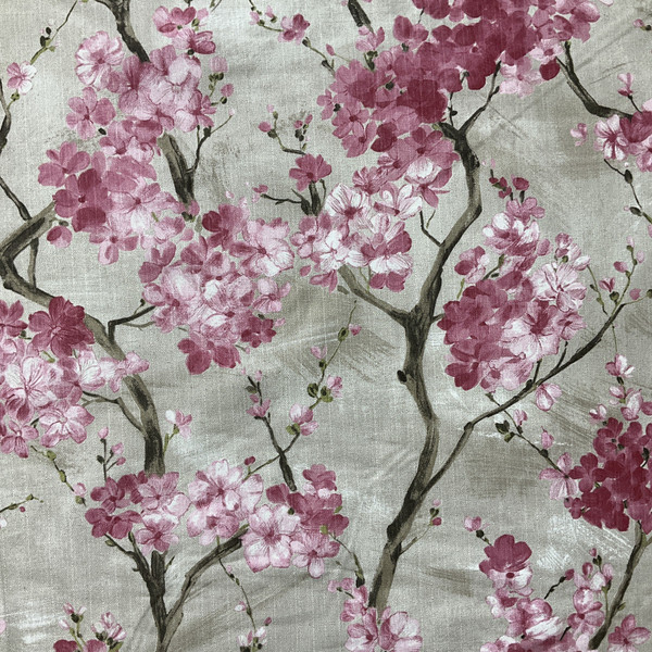 Cherry Blossoms in Pink / Taupe / Grey | Home Decor Fabric | Medium Weight | 54" Wide | By the Yard