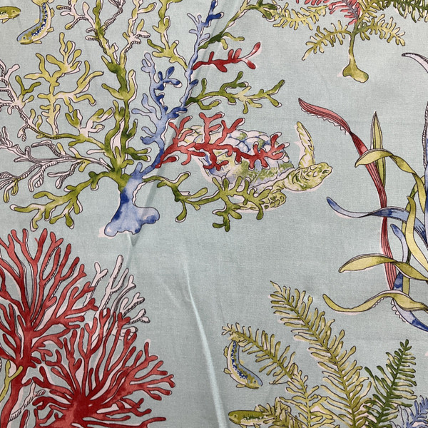 Coral and Seaweed in Green / Red / Blue | Home Decor Fabric | Nautical | Vilber | Medium Weight | 100% Cotton | 54" Wide | By the Yard