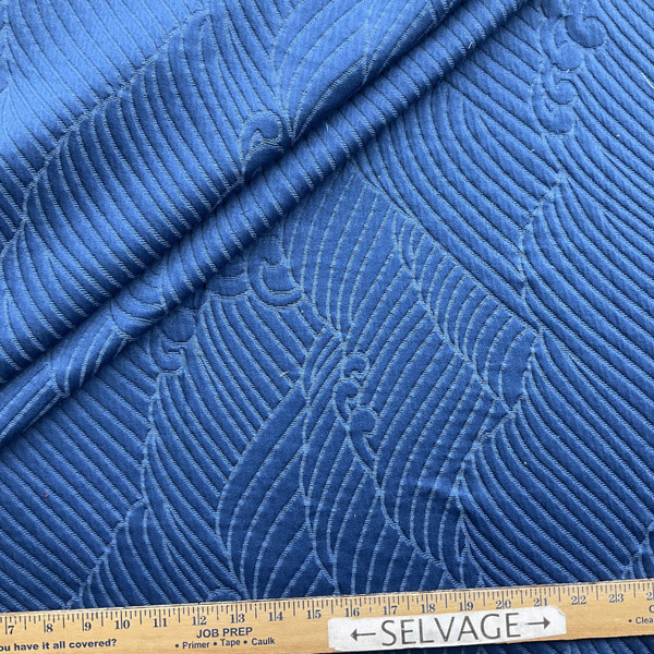 Tsunami in Marine Blue | Pre Quilted Metalasse Upholstery Fabric | Wave Design | Heavyweight | 70% Cotton / 30% Poly | 54" Wide | By the Yard