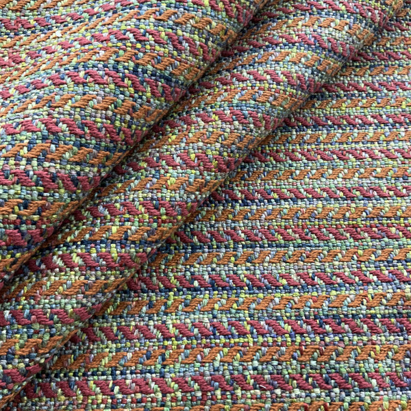 Broderick in Cayenne | Jacquard Upholstery Fabric | Decorative Weave | Orange / Red / Bue / Grey | Heavy Weight | 54" Wide | By the Yard