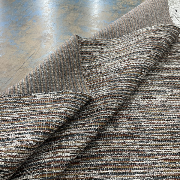 Rags to Riches in Adobe | Upholstery Fabric | Variegated Striation in Grey / Burnt Orange / Gold / White | Heavyweight | 54" Wide | By the Yard