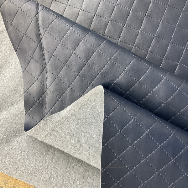 Quilted Diamonds in Navy Blue | Faux Leather Vinyl Upholstery Fabric | Matte | Workable | 54" Wide | By the Yard