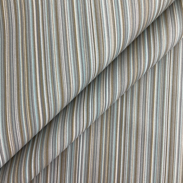 Silica in Jig | Retro Vinyl Upholstery Fabric | Stripes in Blue / Brown / White | Commercial Grade | 54" Wide | By the Yard
