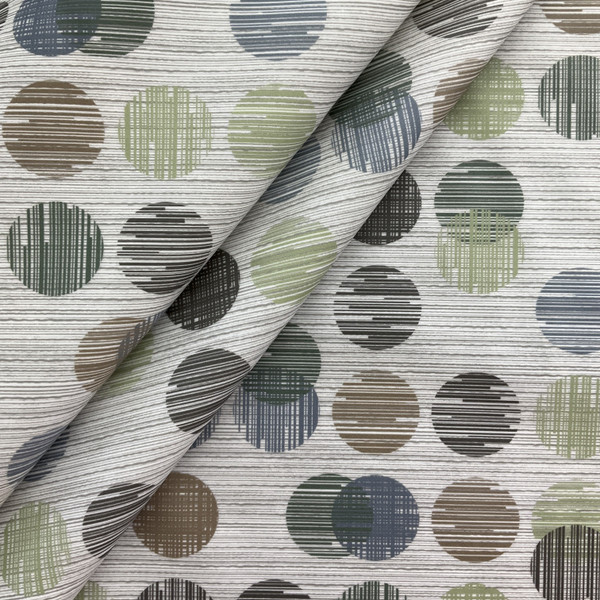 Silica in Bauble | Upholstery Vinyl Fabric | Geometric Design in Blue / Green / Grey | High Performance   | Knit back |  Medium weight | 54 Inch WIde | Sold BTY