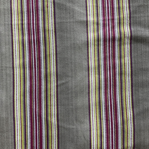 Waters Edge in Mulberry | Upholstery Canvas / Slipcover Fabric | Herringbone Stripes in Taupe / Pink / Purple / Lime | 100% Cotton | Medium Weight | 54" Wide | By the Yard