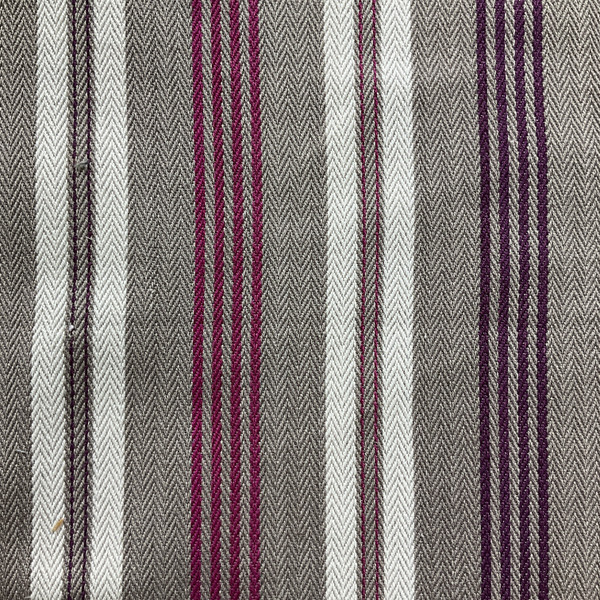 Coastal View in Mulberry | Upholstery Canvas / Slipcover Fabric | Herringbone Stripes in Grey / Pink / Purple | Medium Weight | 100% Cotton | Braemore | 54" Wide | By the Yard