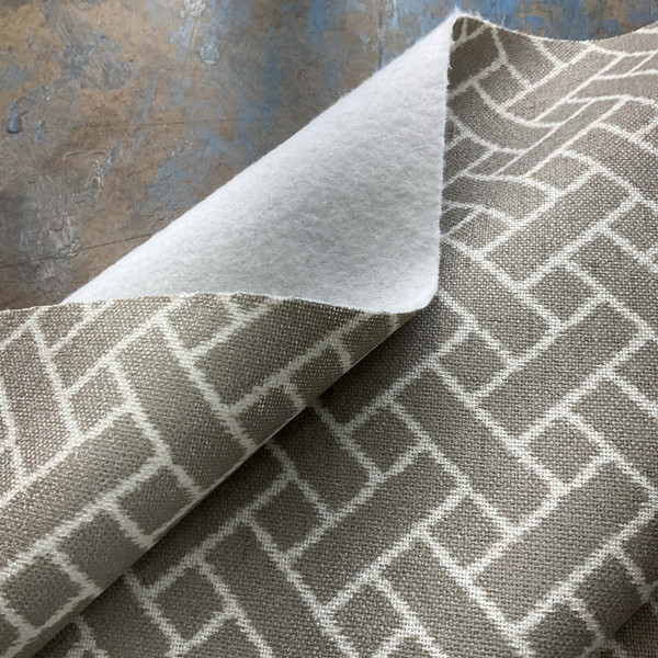 Skycap in Taupe | Upholstery Fabric | Printed Geometric Design in Taupe / White | Felt-Backed | Heavyweight | 54" Wide | By the Yard
