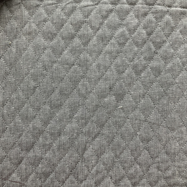 Baron in Steel |  Medium Grey  Pre Quilted Diamond Woven Upholstery Fabric | 55% Linen, 45% Cotton | Medium Weight | 54" Wide | Sold BTY