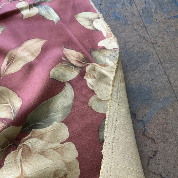 Large Scale Floral in Gold / Burgundy / Green | Chintz Drapery Fabric | Medium weight | 54" Wide | By the Yard