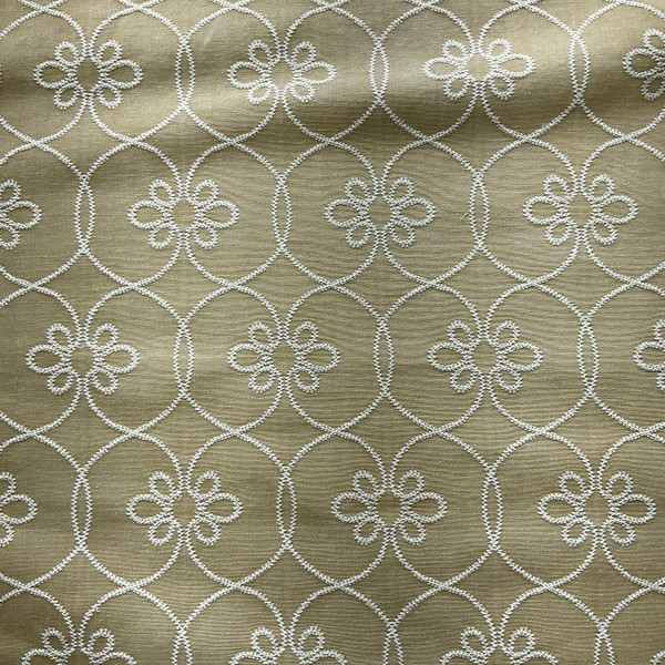 Turkish in Camel | Drapery / Upholstery Fabric | Floral Lattice Embroidery in Tan / Off White | Medium Weight | 54" Wide | By the Yard
