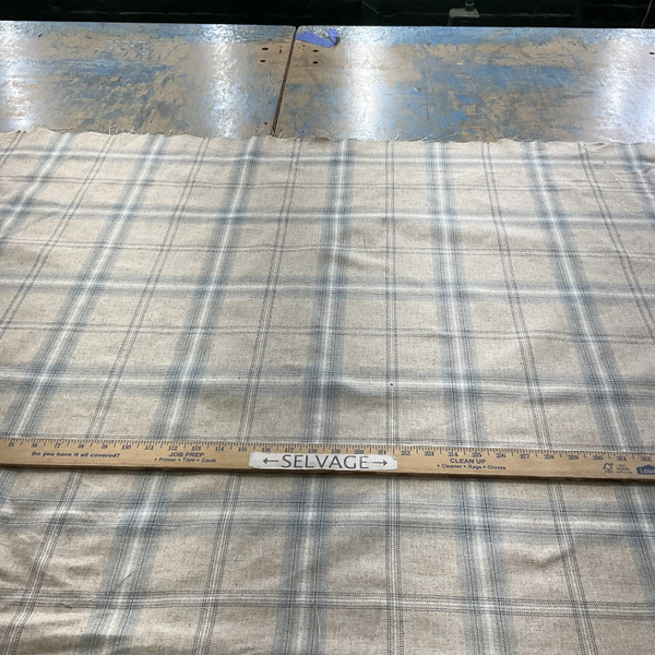 Positano in Teal |  Plaid Fabric in Oatmeal Marl,Teal Blue  |  Midweight Home Decor Fabric |  Cotton Blend Twill | Marlatex | 54" Wide | BTY