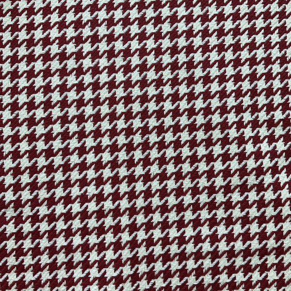 Kerry In Cranberry  |  Dark Red and Ivory  Houndstooth Plaid Woven Upholstery Fabric |  Heavyweight | Home Decor |  54" Wide | Sold BTY