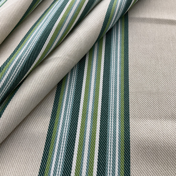 2.75 Yard Piece of tan with green blue and white stripes outdoor water repellant