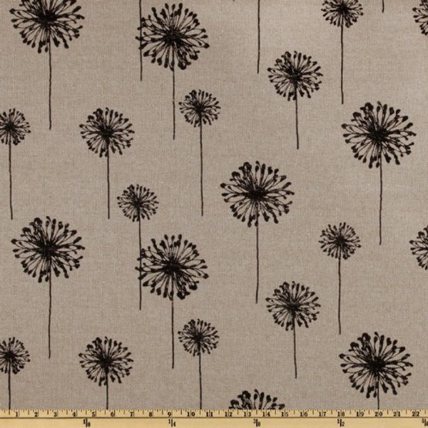 2.875 Yard Piece of Premier Prints Dandelion Barkcloth Black/Denton | Heavyweight Barkcloth Fabric | Home Decor Fabric | 54" Wide