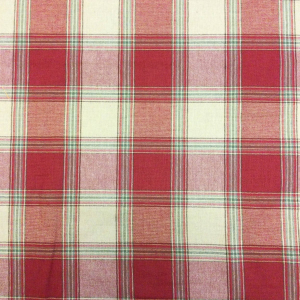 1.75 Yard Piece of Chancellor in Radish | Medium Weight Upholstery Fabric | Traditional Plaid Red / Beige / Green | 54" Wide | By the Yard