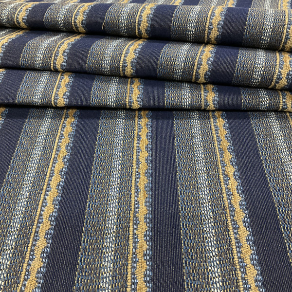 3 Yard Piece of Multi Stripe Woven Heavyweight  Upholstery Fabric in Navy Gold and Brown | Furniture weight | By The Yard | 54 inch wide