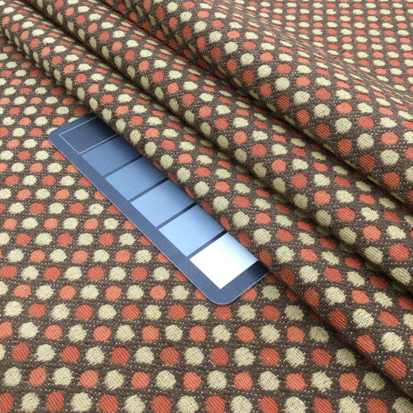 3.8 Yard Piece of Circle Jacquard Fabric | Brown / Orange-Red / Tan | Heavyweight Upholstery | 54" Wide | By the Yard