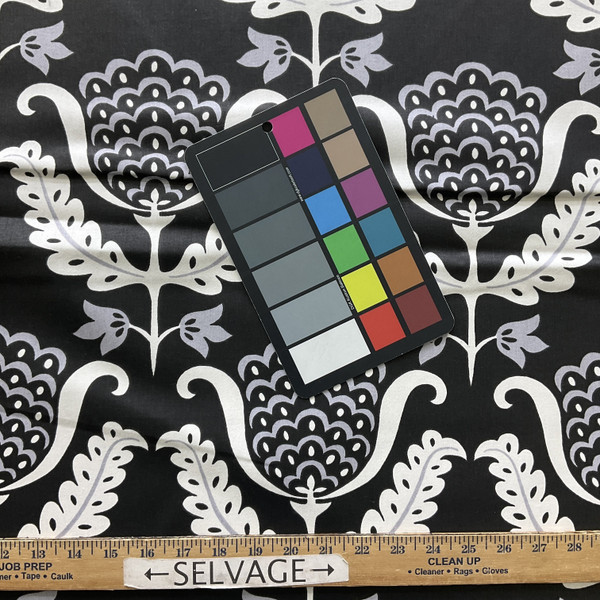 1.5 Yard Piece of One Wish in Blackbird | Home Decor fabric | Floral Damask in Black / Grey / White | Drapery | Waverly | 100% Cotton | 54" Wide | By The Yard
