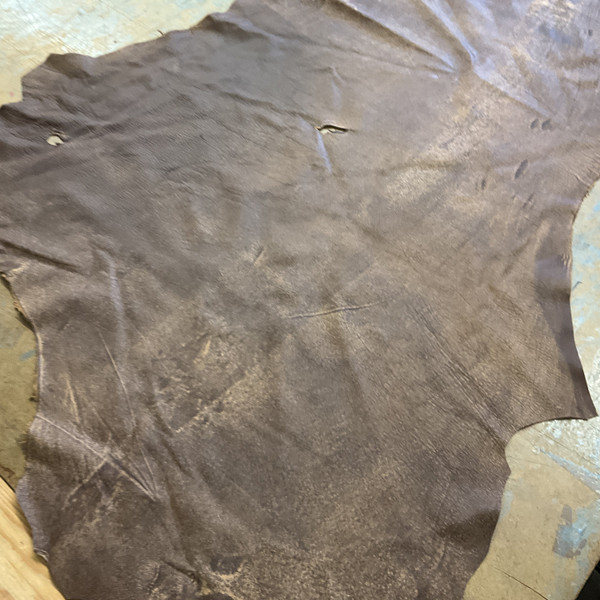 Distressed Dark Brown / Tan Nappa Lambskin Leather Hide | 6 Square Feet | 1.5 Ounce / 0.6 mm